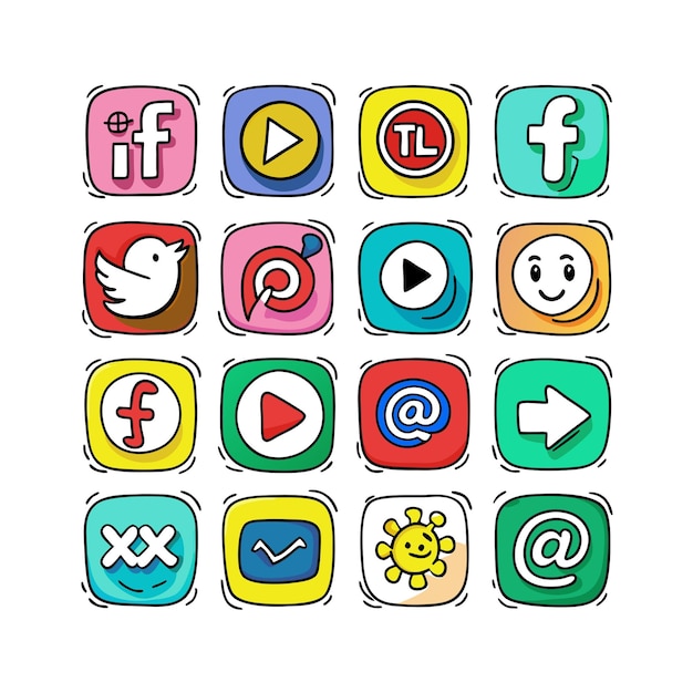 Kolekcja zestawów ikon mediów społecznościowych dla stron internetowych i aplikacji mobilnych