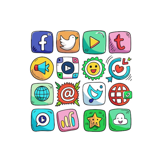 Kolekcja zestawów ikon mediów społecznościowych dla stron internetowych i aplikacji mobilnych