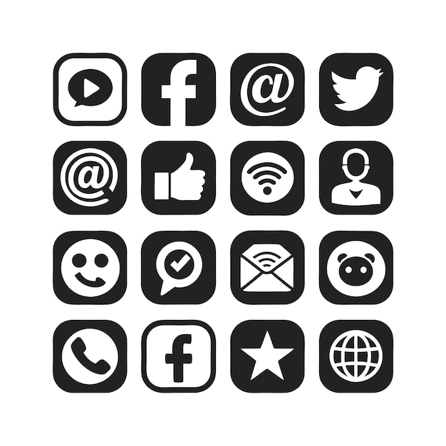 Kolekcja zestawów ikon mediów społecznościowych dla stron internetowych i aplikacji mobilnych