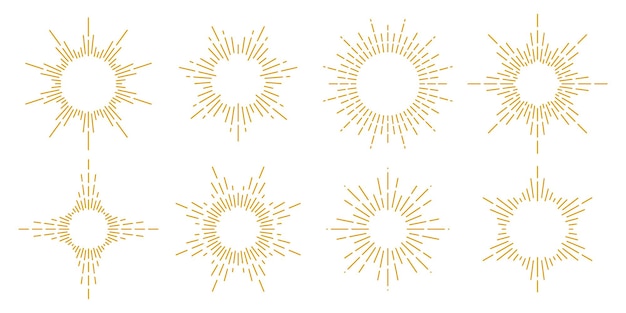 Kolekcja Złotych Ramek Sunburst Retro Złote Promienie Słoneczne Pakiet Vintage Promieniowe Promienie Promienie Słoneczne