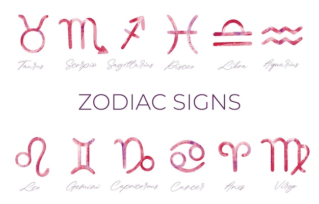 Kolekcja Znaków Astrologicznych Akwarelowych Zestaw Ręcznie Narysowanych Znaków Zodiakalnych Akwarelowymi Szczotkami