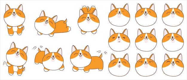 Kolekcja Znaków Shiba Kreskówka Pies.
