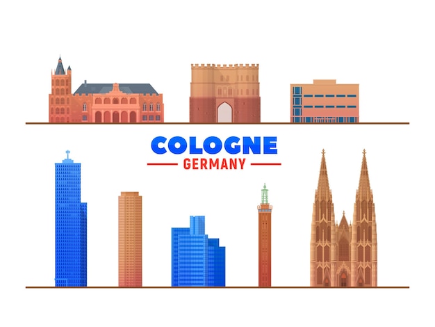 Kolonia Niemcy zabytki na białym tle Ilustracja wektorowa Izolowany obiekt ze słynnym budynkiem Wielki kościół św. Marcina Katedra w Kolonii i inne