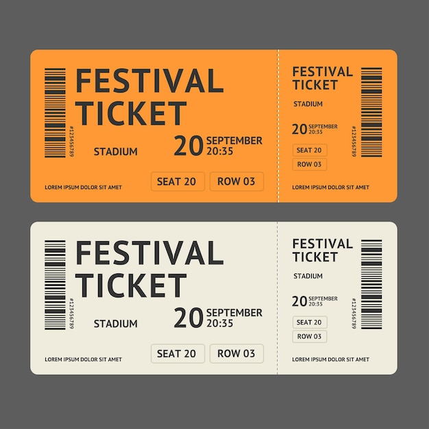 Kolor bilety na festiwal muzyczny lub filmowy szablon zestaw wektorowy