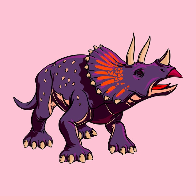 Kolor Kreskówka Rysunek Dinozaura Triceratopsa Do Druku. Ilustracja Dla Dzieci. Wektor Clipart