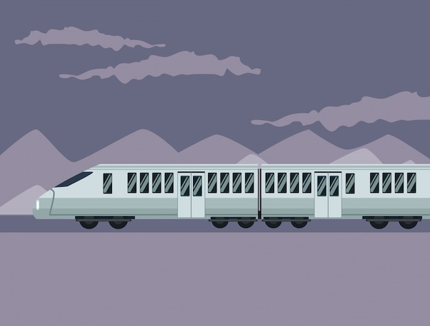 Plik wektorowy kolor plakat krajobraz górski z nowoczesnym pociągiem w kolejach