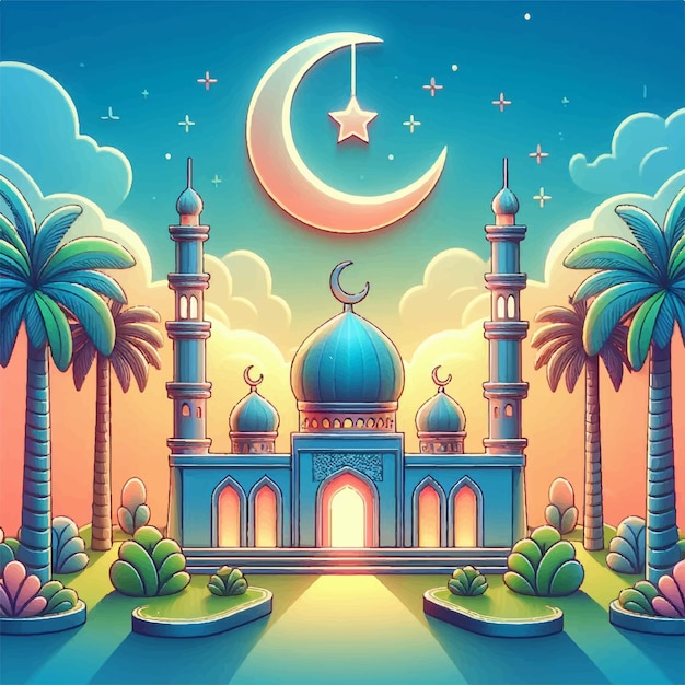 Plik wektorowy kolor świecenia meczetu półksiężyca 3