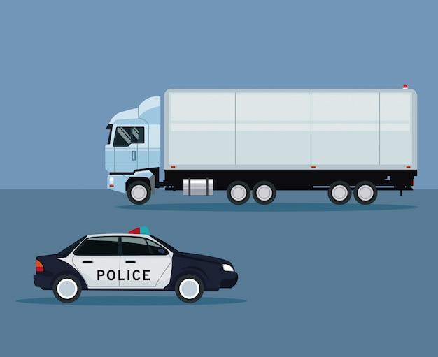 Kolor Tła Z Transportu Pojazdu Ciężarówki I Samochodu Policyjnego