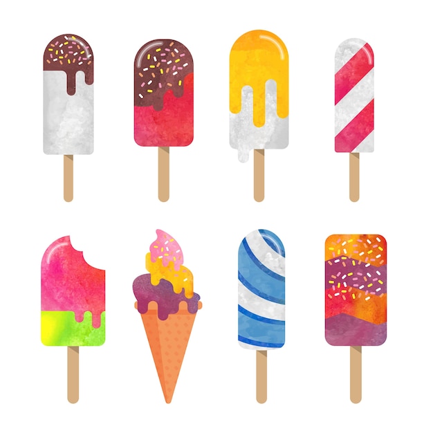 Kolorowa akwarela pyszny deser słodki lody popsicle kolekcja