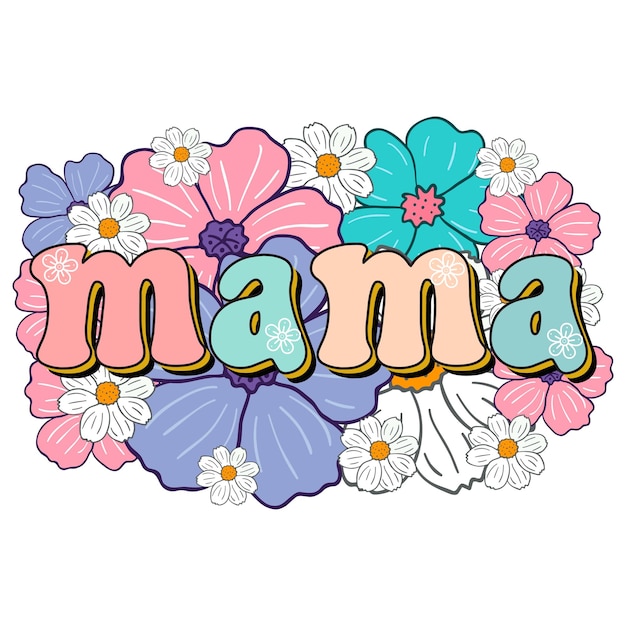Plik wektorowy kolorowa czcionka flower z napisem mama