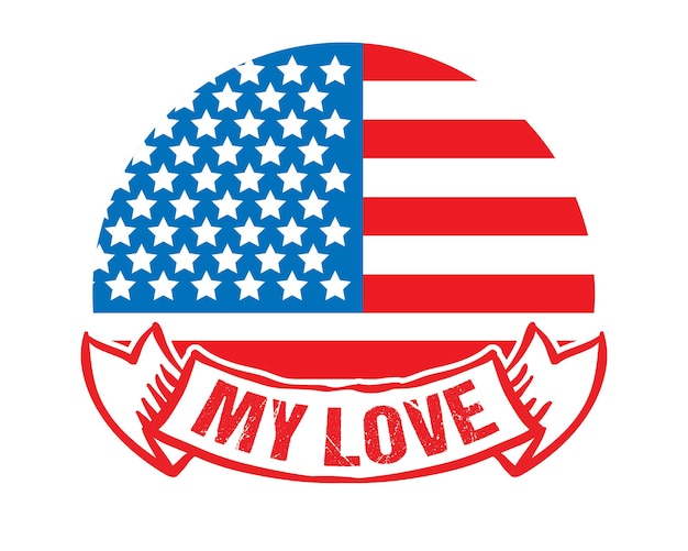 Kolorowa Ikona Flagi Usa Z Typografią My Love Valentine Cytat Dla Prawdziwych Miłośników Usa