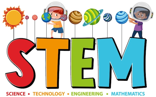 Kolorowa ikona tekstu edukacji STEM