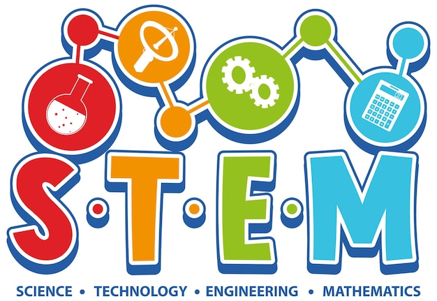 Kolorowa ikona tekstu edukacji STEM