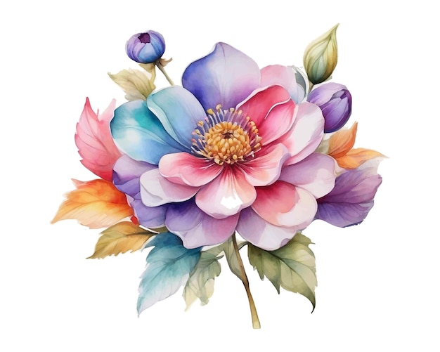 Plik wektorowy kolorowa ilustracja kwiatów w akwareli