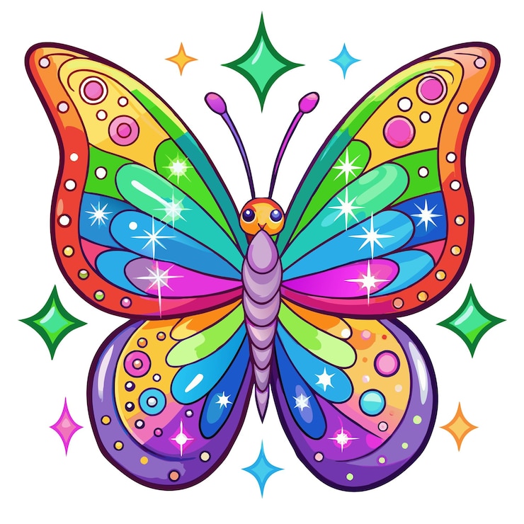 Wektor kolorowa ilustracja rainbow butterfly z gwiazdami
