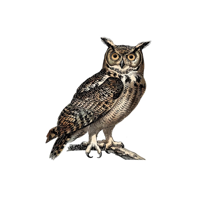 Kolorowa ilustracja sowy siedzącej na gałęzi Wektorowy projekt ilustracji