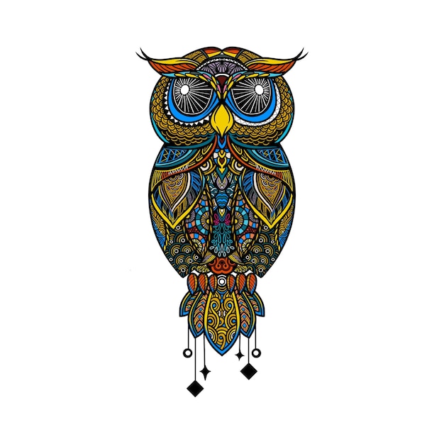Kolorowa ilustracja sztuki zentangle sowa Etniczne wzorzyste ilustracji wektorowych