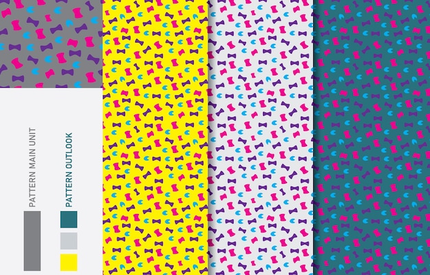 Kolorowa ilustracja wektorowa kolekcji wzorów tkanin bezszwowych