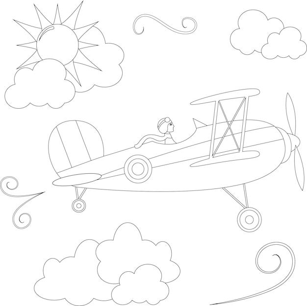 Plik wektorowy kolorowa ilustracja wektorowa książki samolotu i pilota lecącego w chmurach