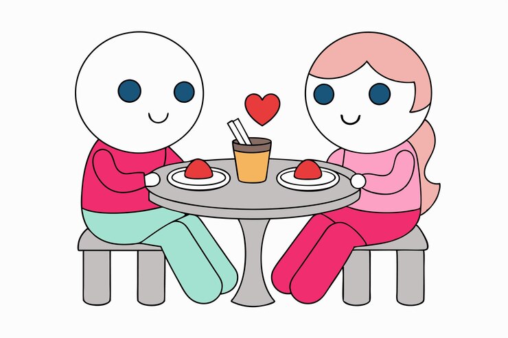 Wektor kolorowa ilustracja wektorowa pary jedzącej w restauracji