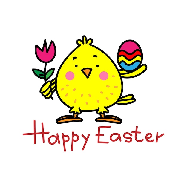 Plik wektorowy kolorowa ilustracja wektorowa pisklęcia z jajkiem i kwiatkiem na święta wielkanocne