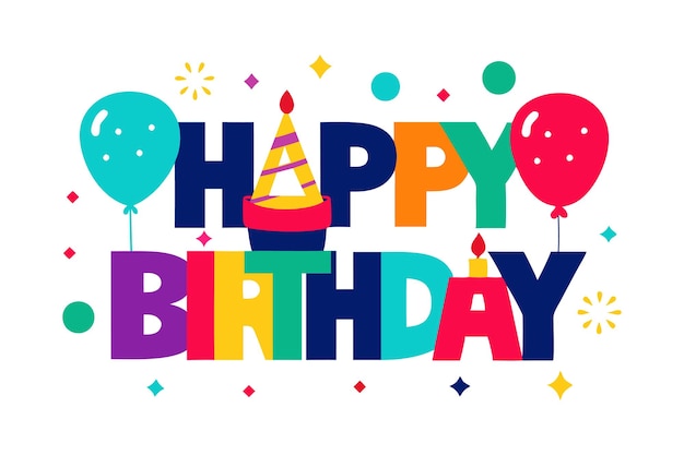 Kolorowa ilustracja wektorowa z tipografią Happy Birthday dla dzieci