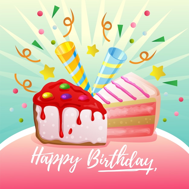 Kolorowa Kartka Urodzinowa Motyw Z Zabawy Plasterek Ciasta