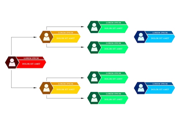Kolorowa Koncepcja Struktury Biznesowej, Schemat Organizacyjny Firmy Z Ikonami Osób. Ilustracja Wektorowa.