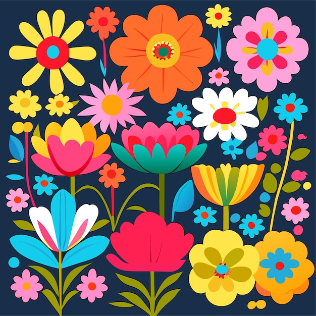 Kolorowa kreskówka kwiatowa do letniej dekoracji