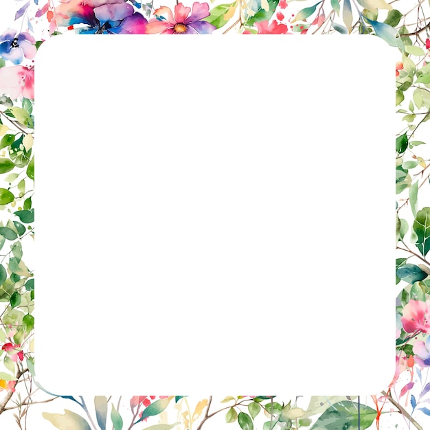 Plik wektorowy kolorowa kwiecista kwadratowa ramka z białym tłem.