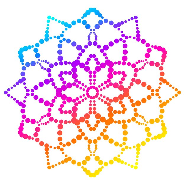 Kolorowa Mandala W Kropki. Gradientowy Kwiatowy Element Dekoracyjny. Ozdobny Okrągły Kwiat Doodle