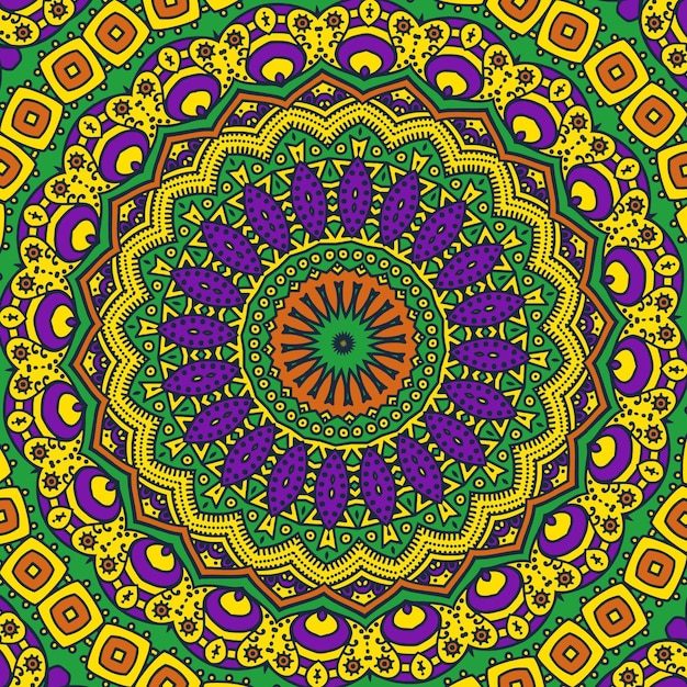 Kolorowa mandala z zielonym tłem