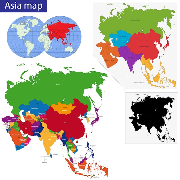 Plik wektorowy kolorowa mapa azji