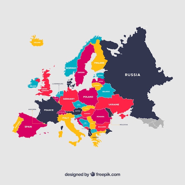 Plik wektorowy kolorowa mapa europy