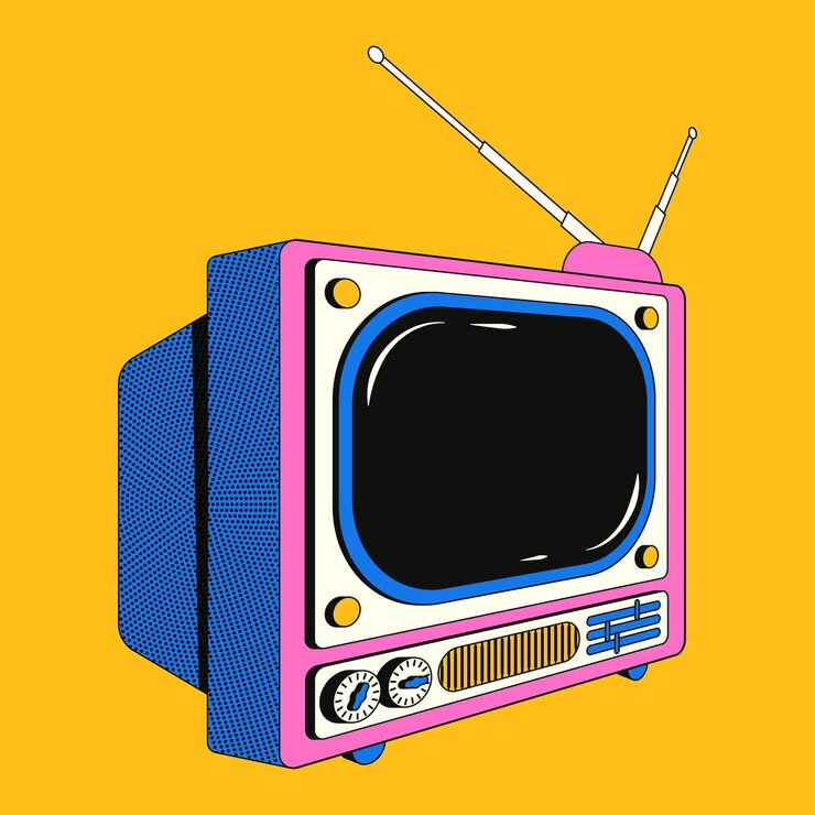 Wektor kolorowa, modna ilustracja starego telewizora w stylu retro z efektem półtonowym