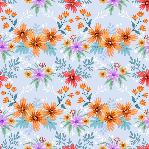 Kolorowa Ręka Rysujący Kwiatu Wzoru Wektorowy Projekt. Można Użyć Do Tła Tkaniny Tapety Tekstylne.
