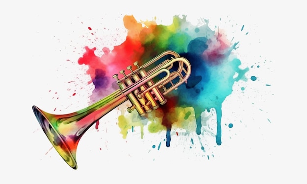 Plik wektorowy kolorowa trąbka z muzyką akwarela abstrakcyjne tło odręczny wektor trąbki