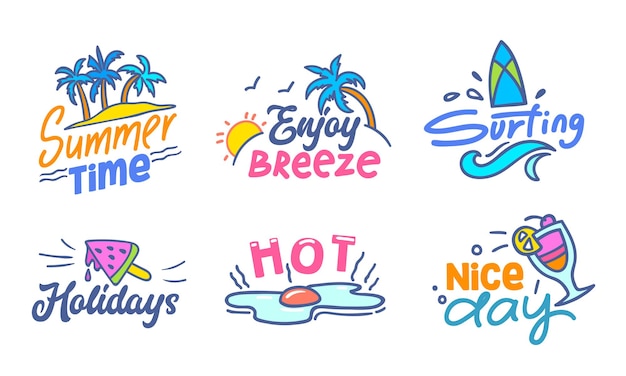 Plik wektorowy kolorowa typografia z zestawem elementów doodle