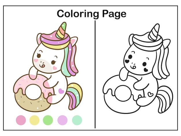 Plik wektorowy kolorowanie ilustracji jednorożca i arkusza pączka