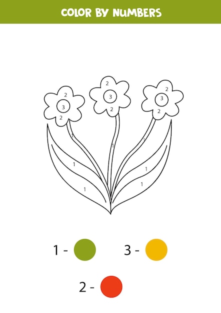 Kolorowanie Kreskówek Kwiaty Według Numerów Arkusz Roboczy Dla Dzieci