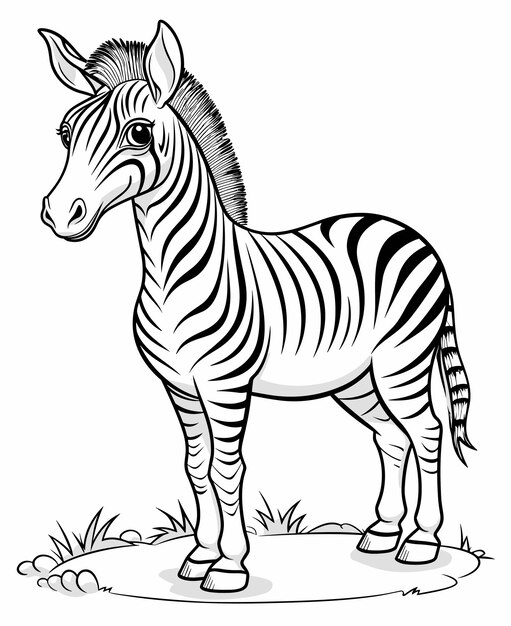 Plik wektorowy kolorowanie stron zebra w czerni i bieli kolorowanie zwierzęta mała słodka zebra