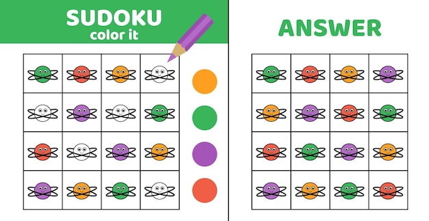 Kolorowanie sudoku z planetą Sudoku Planeta z dwoma orbitami Gra dla dzieci Karikatura wektorowa eps 10