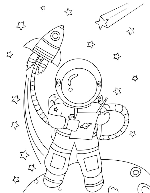 Kolorowanka Astronauta i kosmos dla dzieci