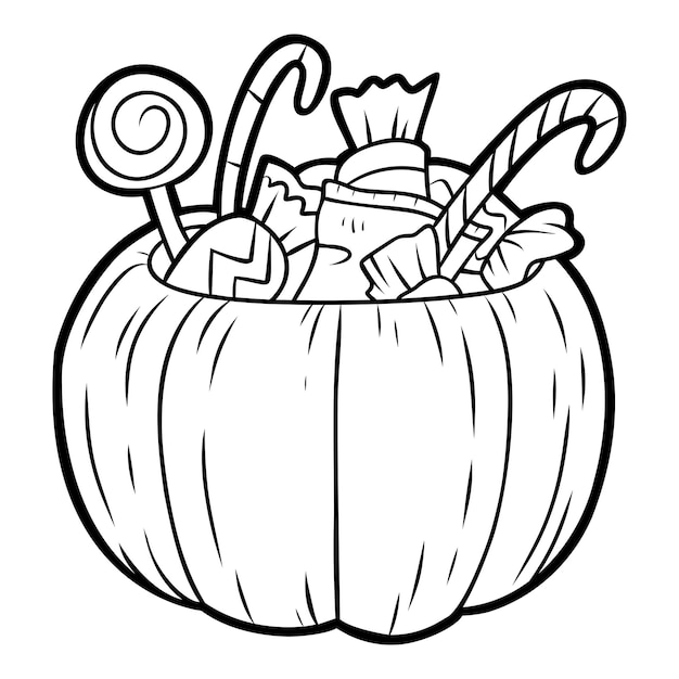 Kolorowanka dla dzieci Dynia Halloween ze słodyczami