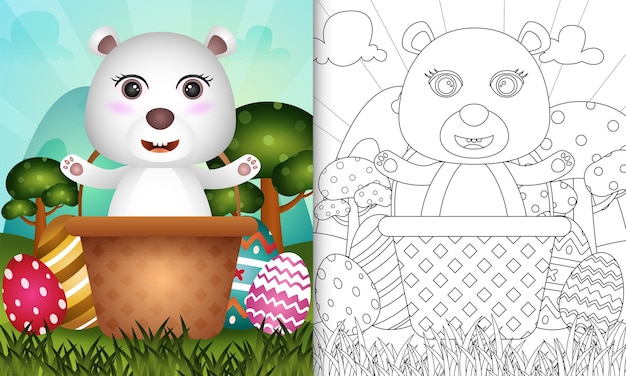 Kolorowanka Dla Dzieci O Tematyce Wesołych świąt Wielkanocnych Z Ilustracją Postaci Słodkiego Niedźwiedzia Polarnego W Jajku Wiaderkowym