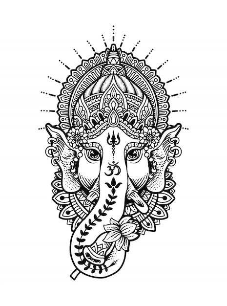 Plik wektorowy kolorowanka głowa mandali ganesha