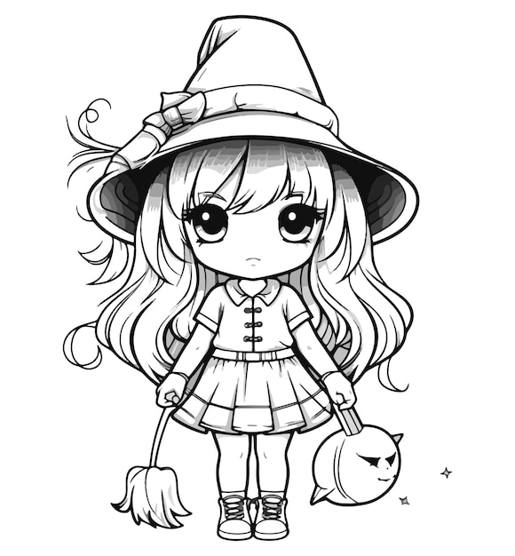 Kolorowanka Ilustracja Halloween Kawaii 01