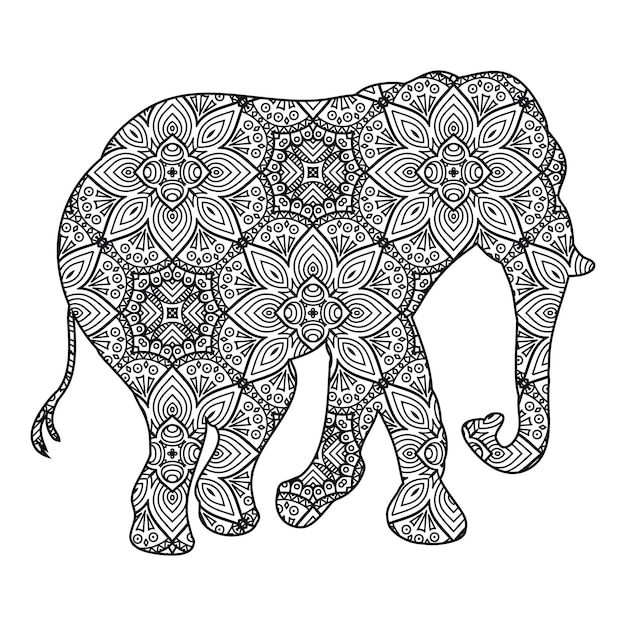 Plik wektorowy kolorowanka mandala słoń dla dzieci