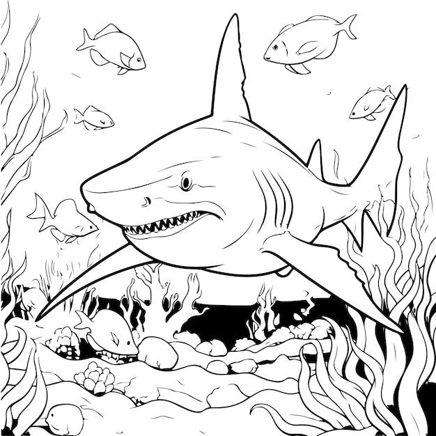 Kolorowanka rekin podwodny świat rysunkowa dla chłopców i dziewcząt z rysunkami Corel