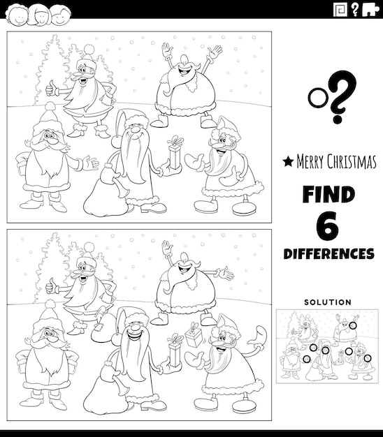 Kolorowanka Różnice Z Mikołajami Na Boże Narodzenie